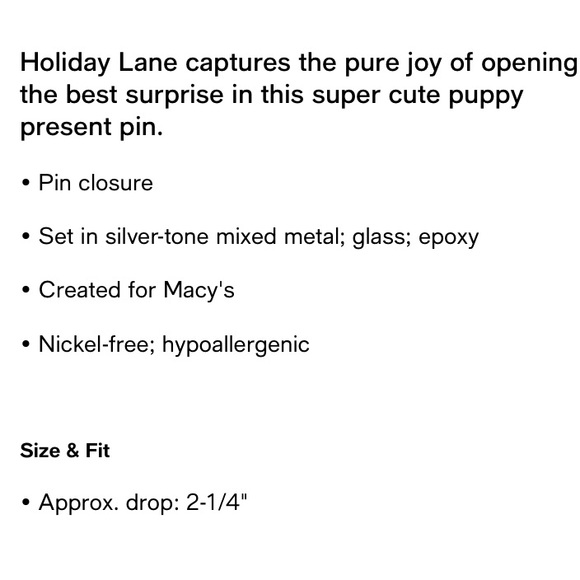 HOLIDAY PUPPY PIN *NEW! *GLASS *EPOXY *JEWELED *MACY’S *NICKEL-FREE *XMAS *CUTE - Picture 2 of 9